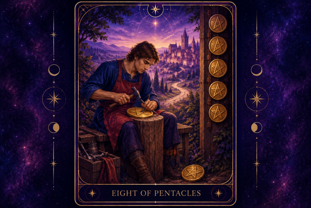 Eight of Pentacles Tarot Card