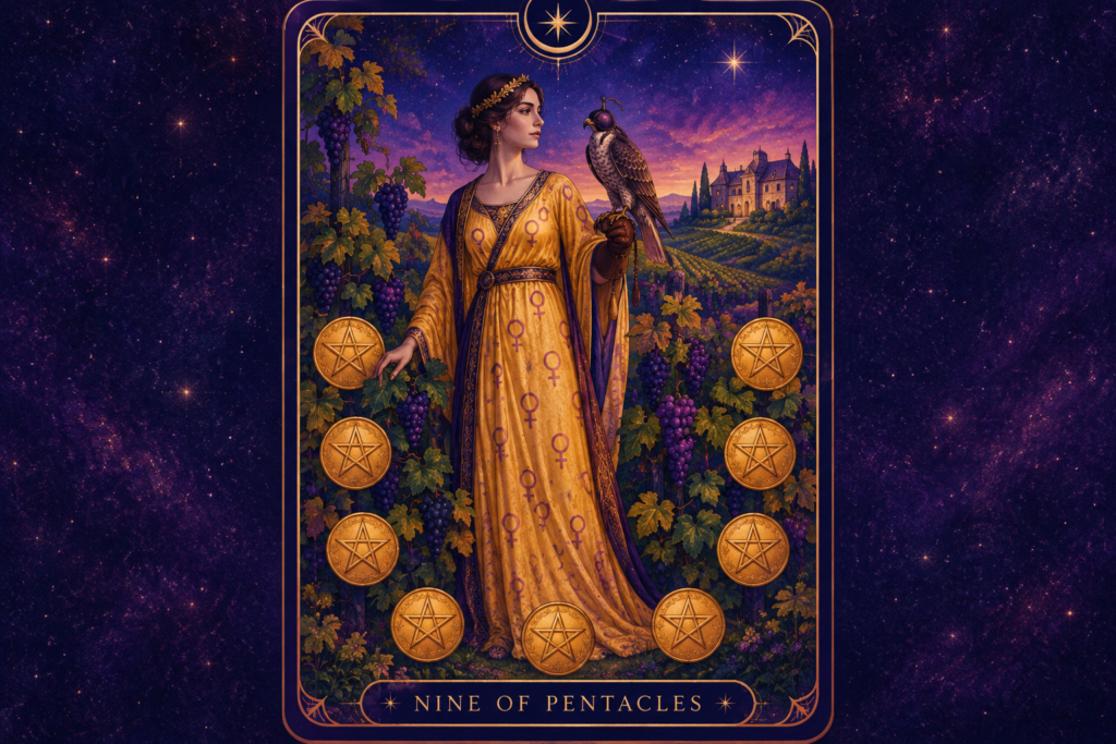 Nine of Pentacles Tarot Card