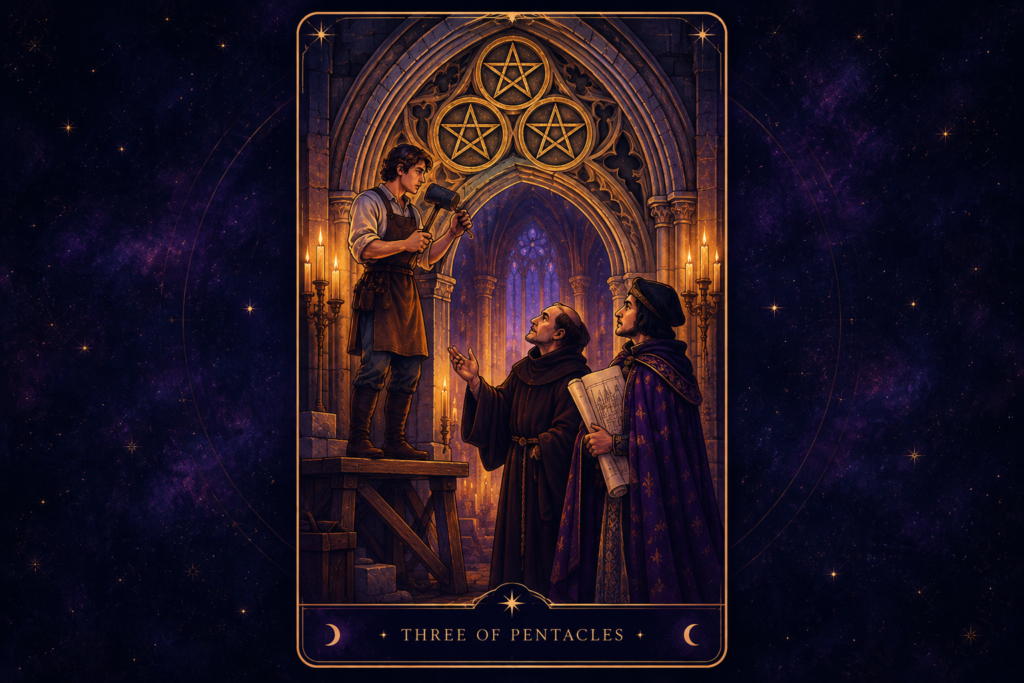 Three of Pentacles Tarot Card Hero
