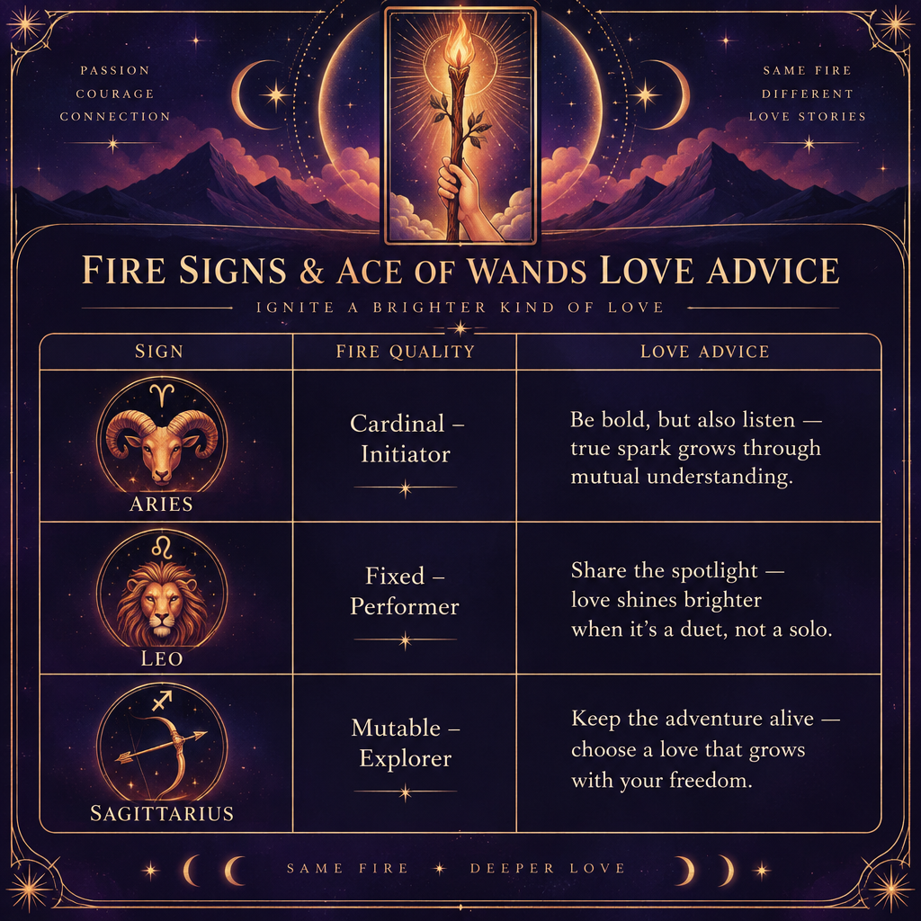 Fire Signs and Ace of Wands Love Advice Table
