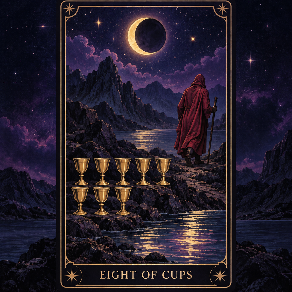 Eight of Cups Tarot Card Illustration