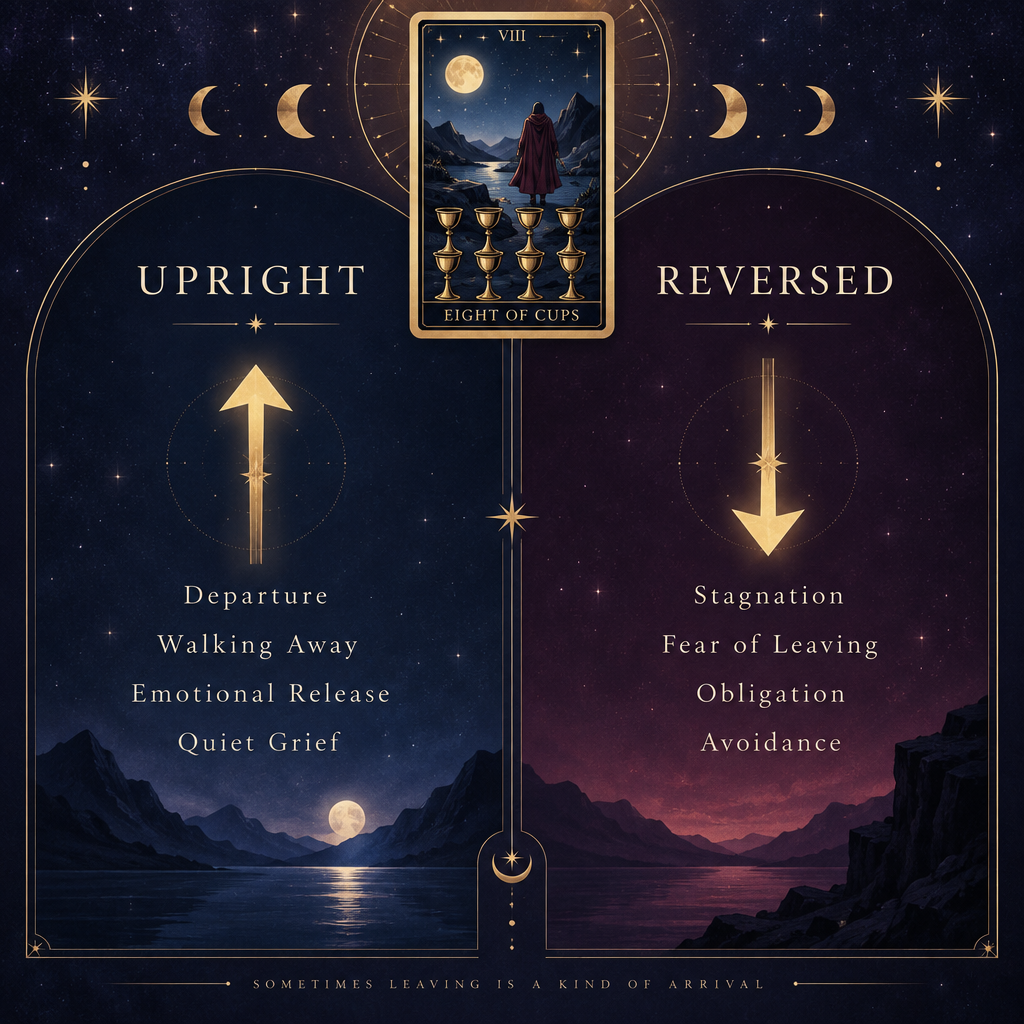 Upright vs Reversed Eight of Cups Love Meanings