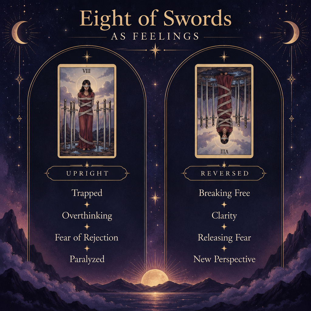 Eight of Swords Upright vs Reversed Feelings Chart