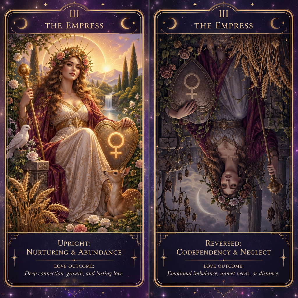 Empress Upright vs Reversed Love Outcome