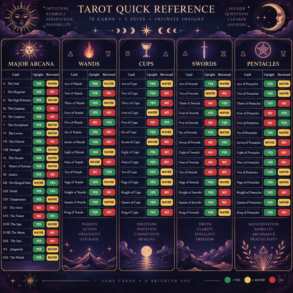 All 78 Tarot Cards Yes/No Reference Table