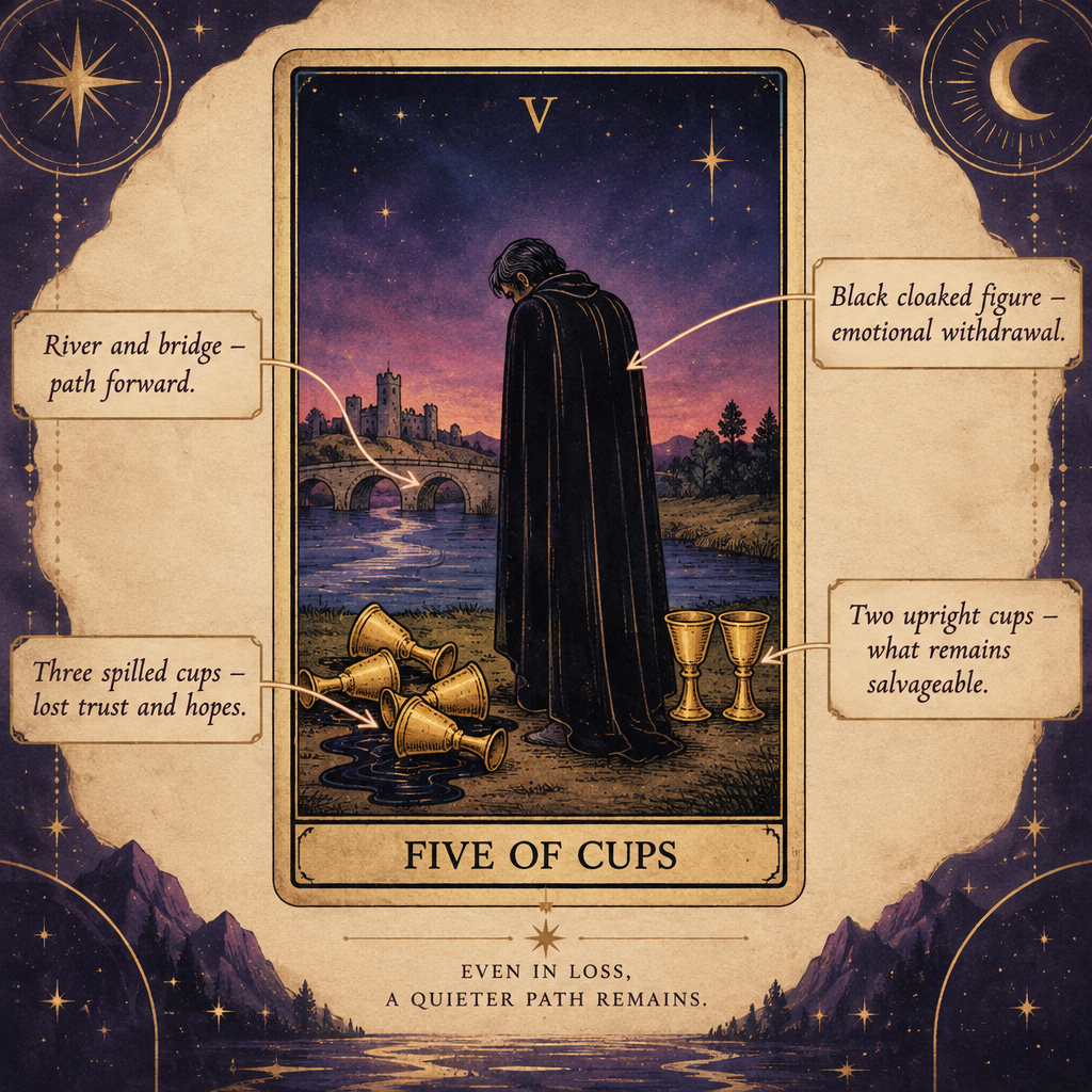 Five of Cups Card Symbolism Diagram