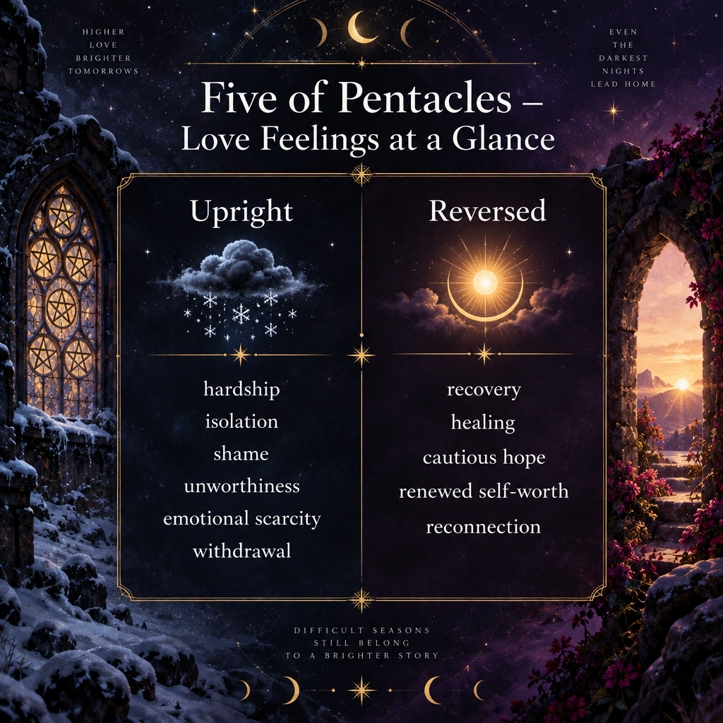 Five of Pentacles Feelings – Upright vs Reversed Love Keywords