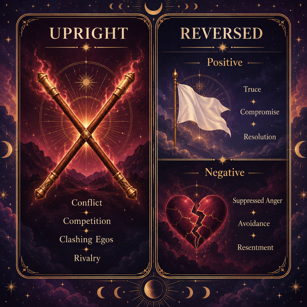 Upright vs Reversed Five of Wands in Love