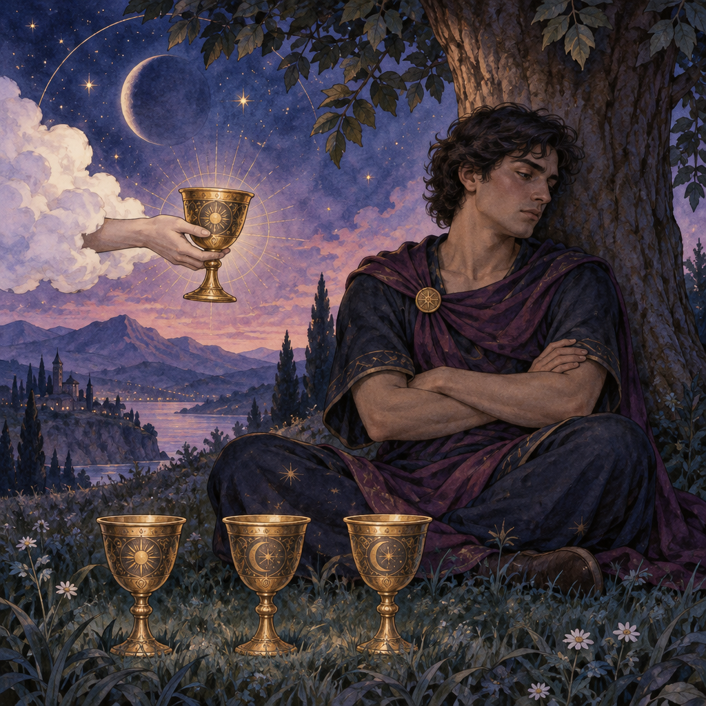 Four of Cups Card Scene Close-Up