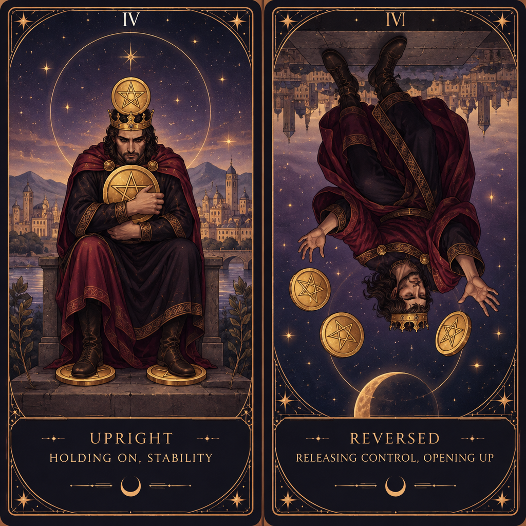 Upright vs Reversed Four of Pentacles in Love