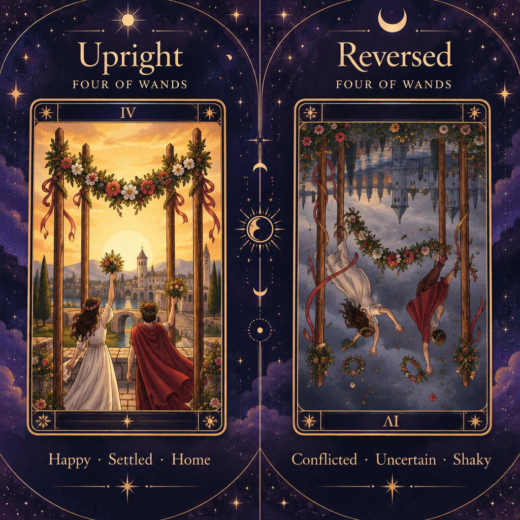 Four of Wands Upright vs Reversed Feelings
