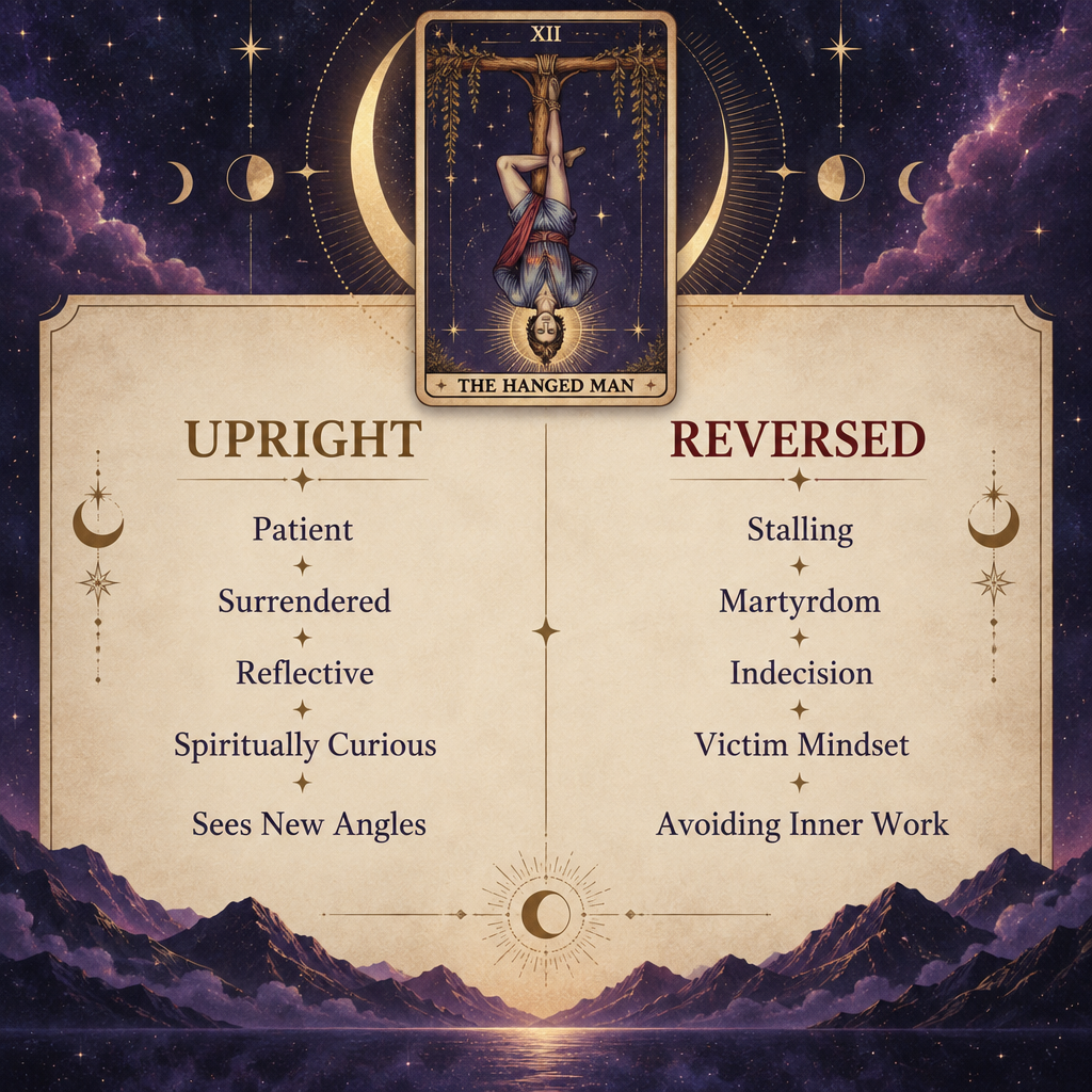 Hanged Man Upright vs Reversed Personality Keywords