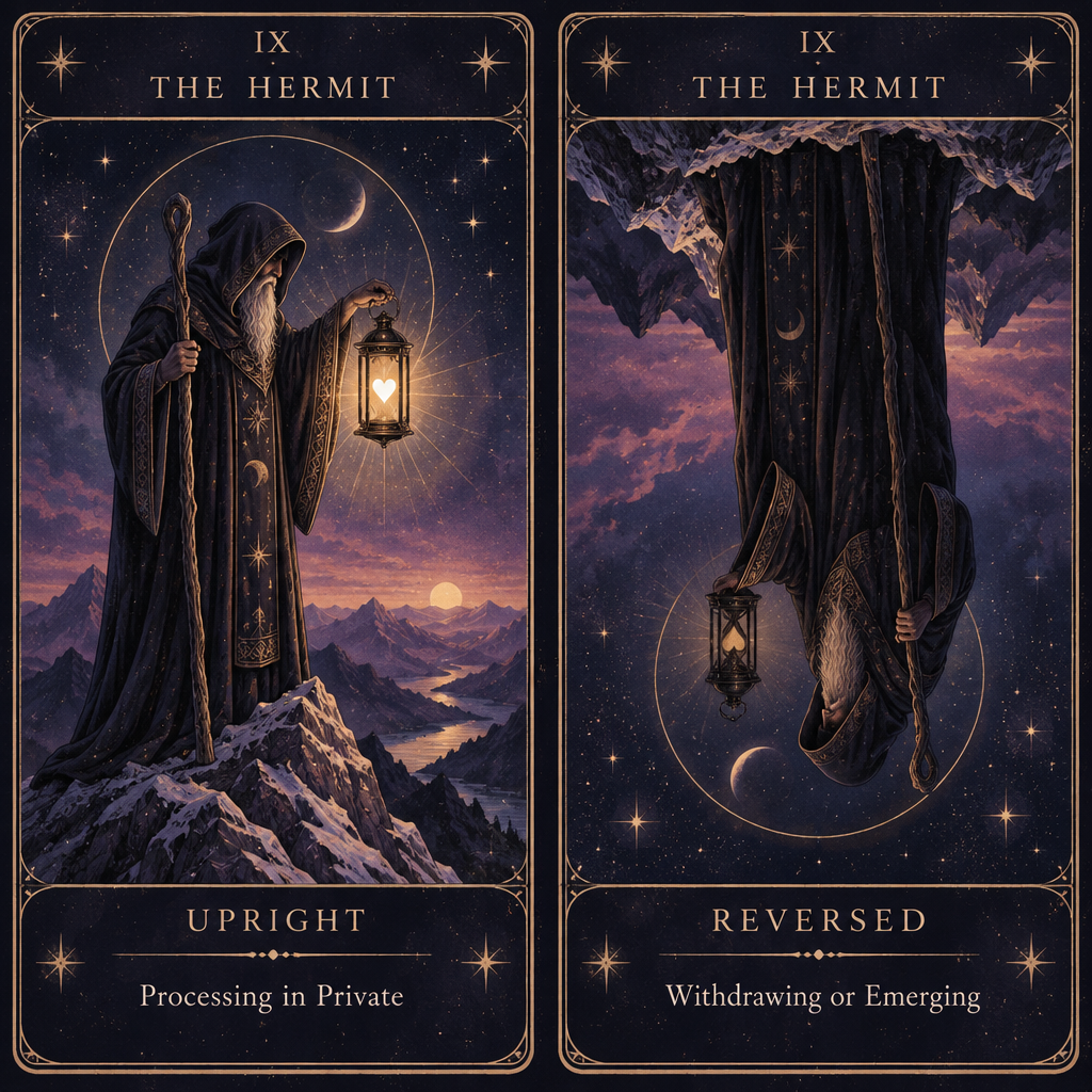 Hermit Card Upright vs Reversed Feelings Comparison