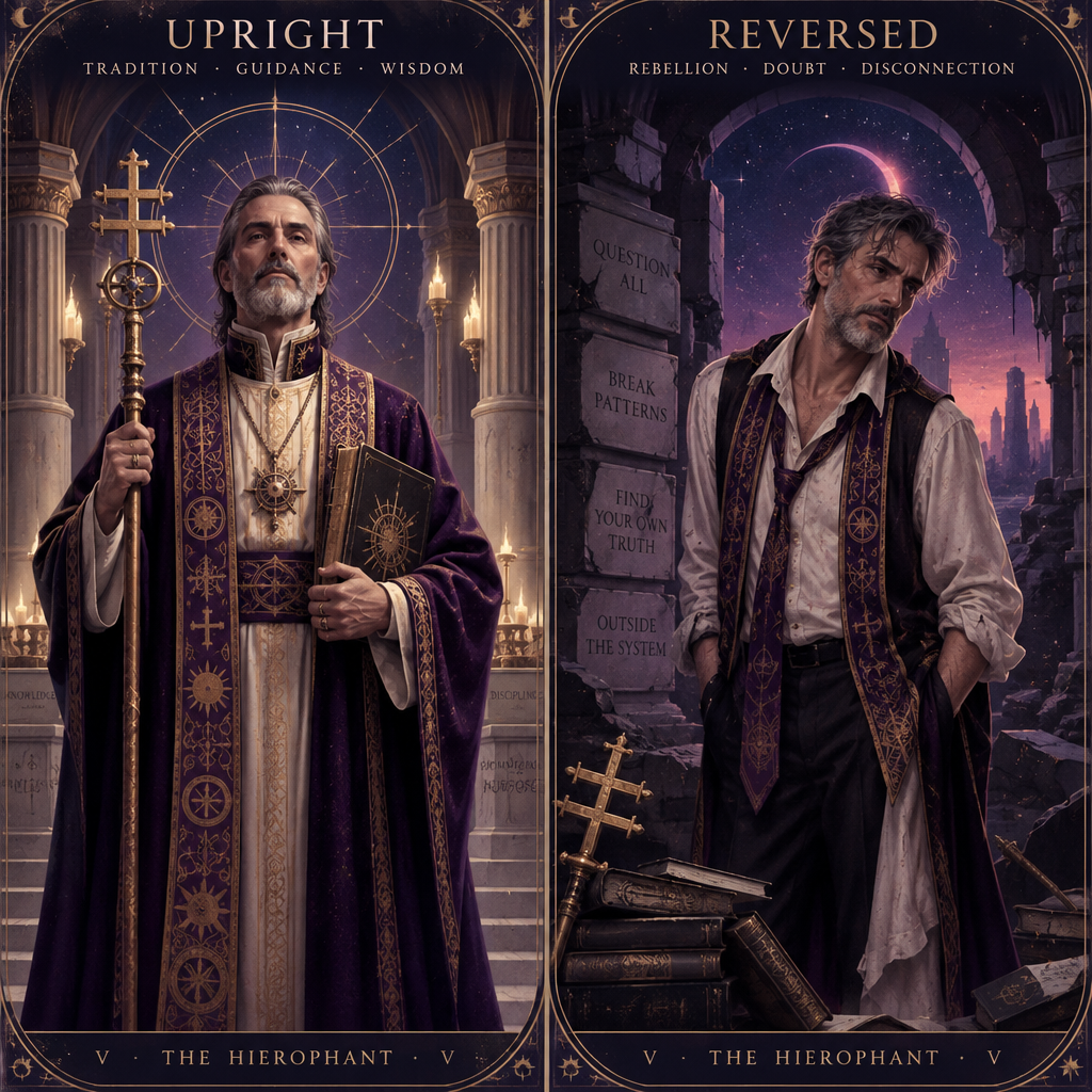 Hierophant Person Upright vs Reversed