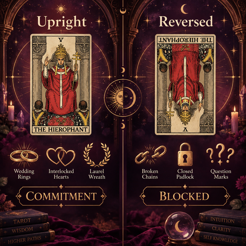 Hierophant Love Outcome – Upright vs Reversed Comparison