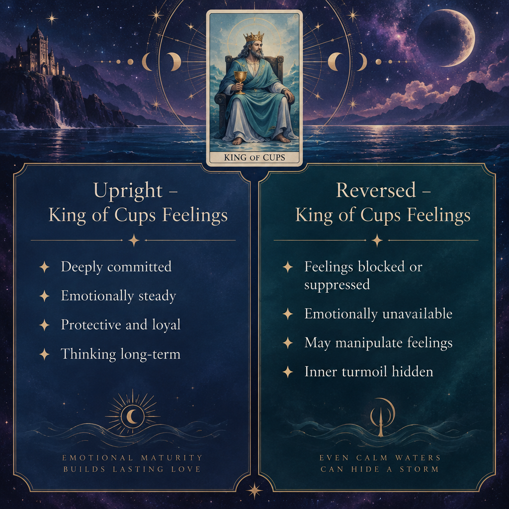 King of Cups Upright vs Reversed Feelings Chart