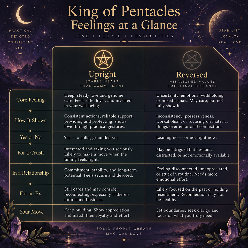 King of Pentacles Feelings Quick Reference Chart