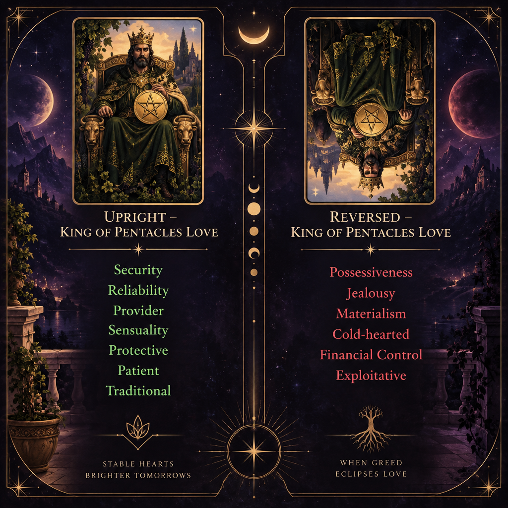 Upright vs Reversed King of Pentacles in Love