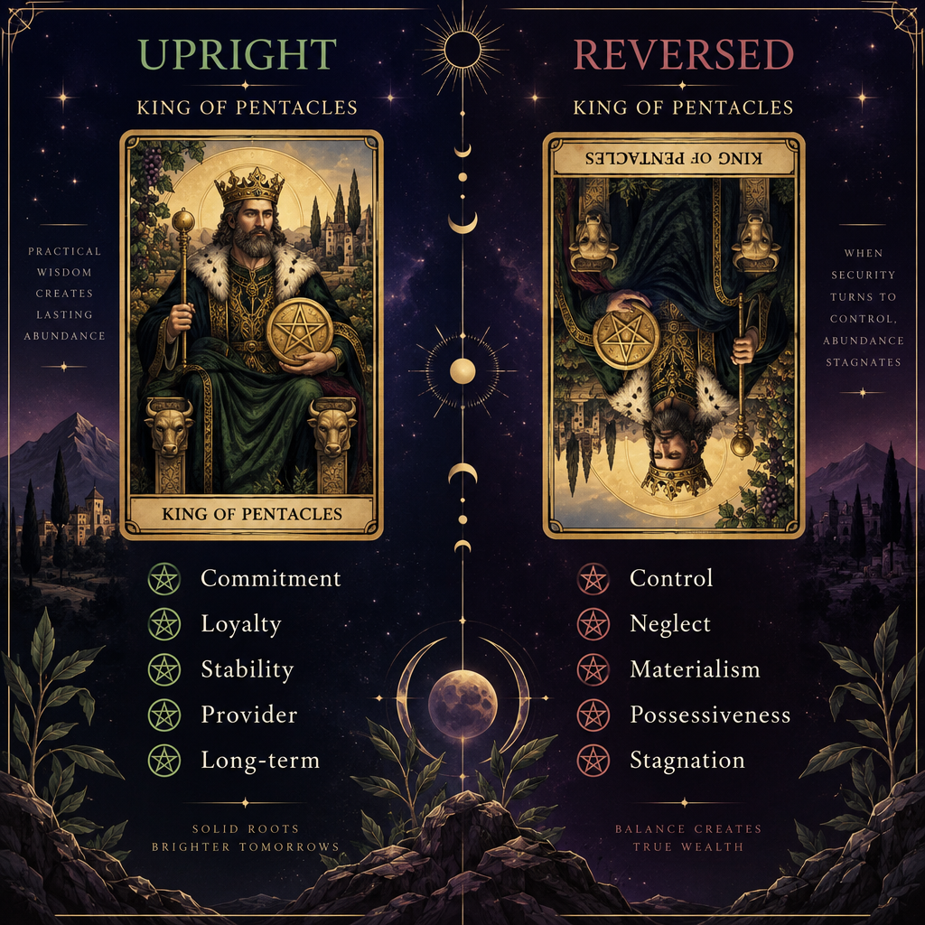 Upright vs Reversed King of Pentacles in Love