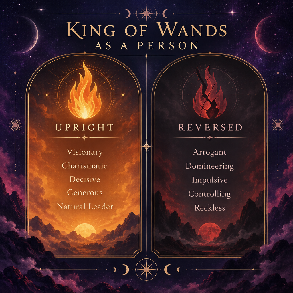 King of Wands Upright vs Reversed Personality Chart
