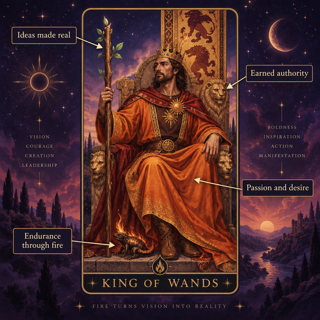 King of Wands Symbolic Elements