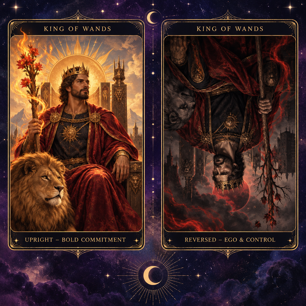 Upright vs Reversed King of Wands in Love