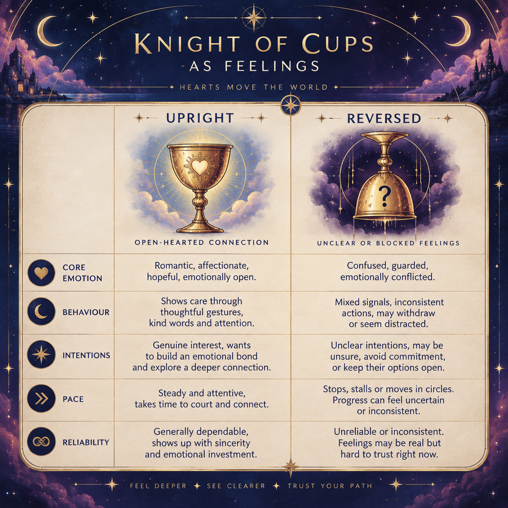 Knight of Cups Upright vs Reversed Feelings Comparison