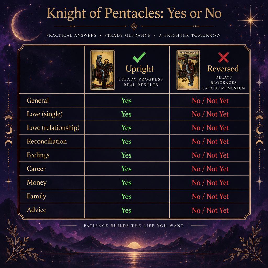 Knight of Pentacles Yes or No Quick Answer Table