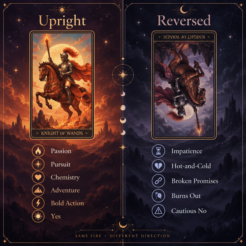 Upright vs Reversed Knight of Wands Love Meanings