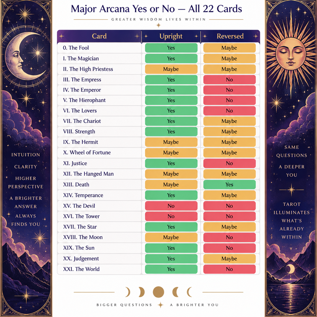 Major Arcana Yes/No Quick Reference Table