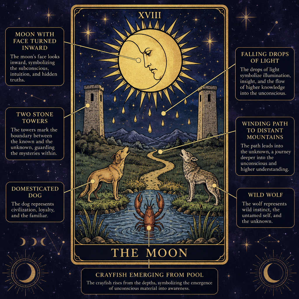 Rider-Waite Moon Card Symbolism Map