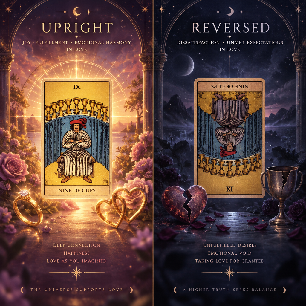 Upright vs Reversed Nine of Cups in Love