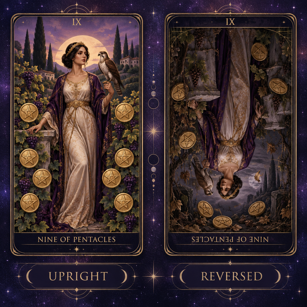 Nine of Pentacles Upright vs Reversed Love Outcome