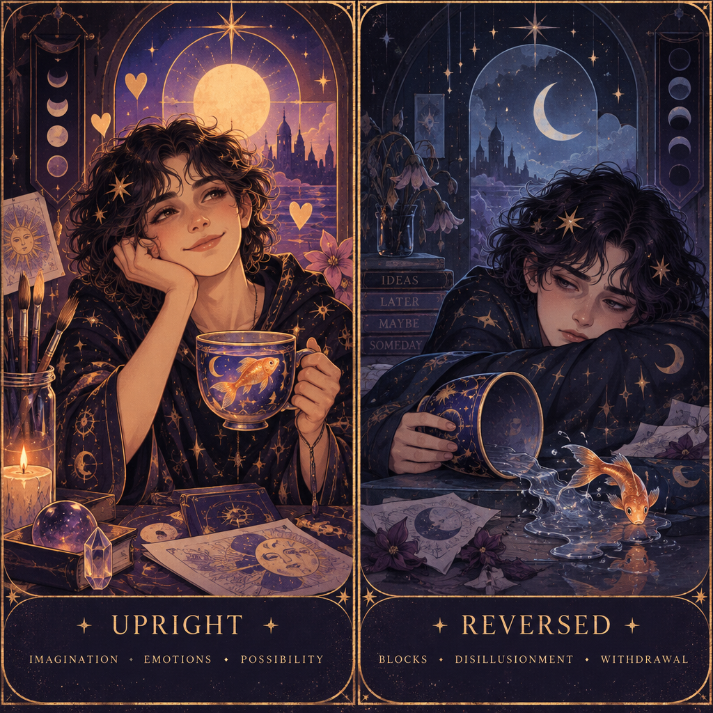 Upright vs Reversed Page of Cups Personality