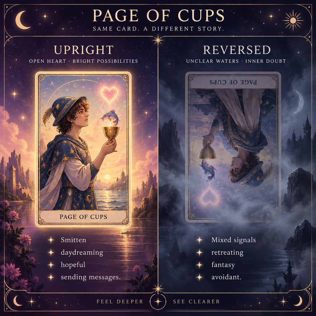 Upright vs Reversed Page of Cups Feelings Comparison