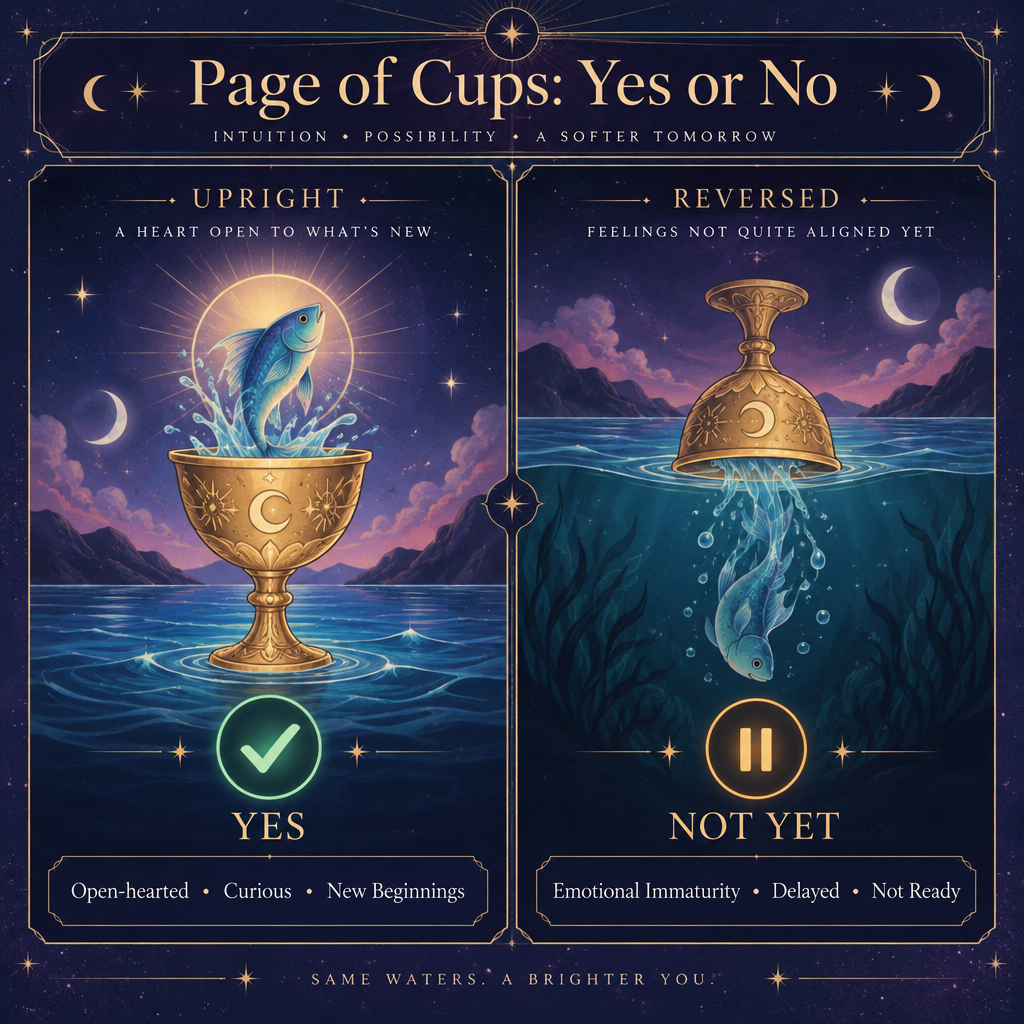 Page of Cups Yes or No Upright vs Reversed