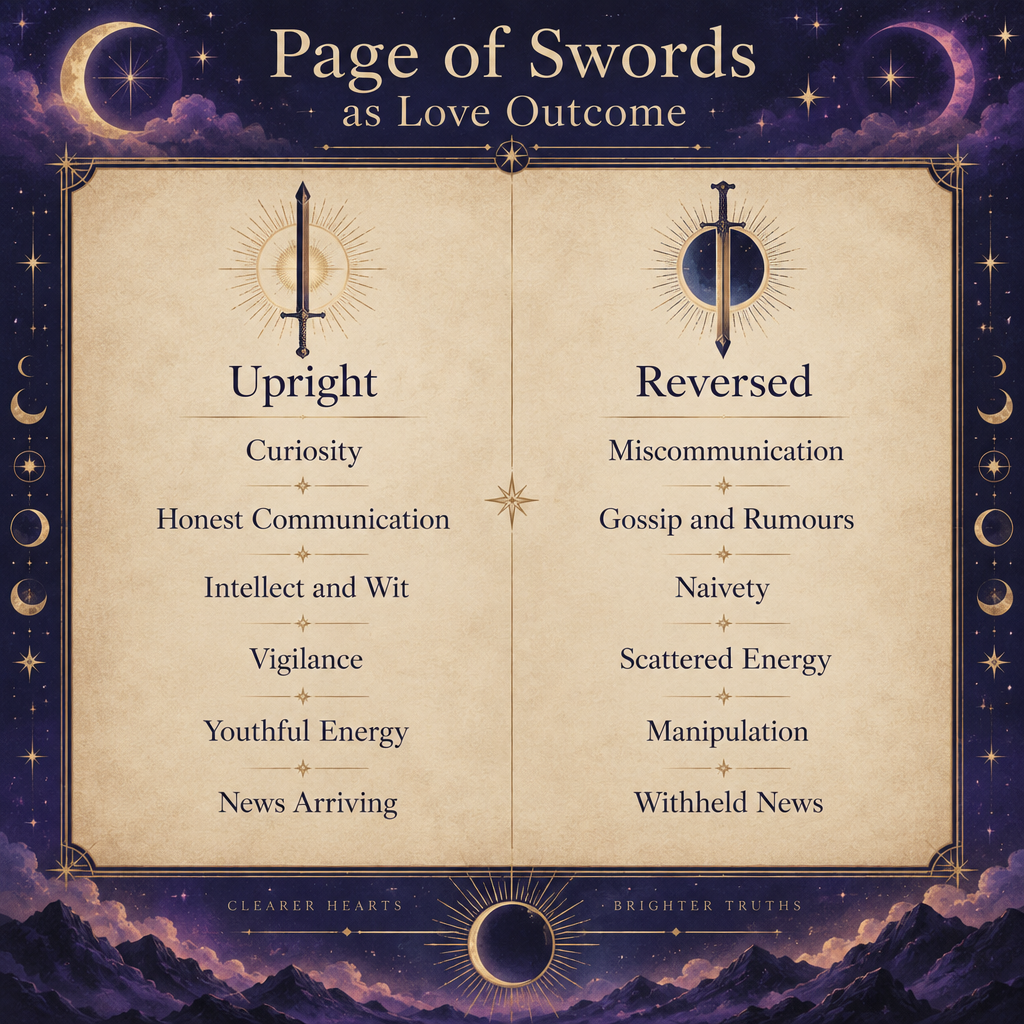 Upright vs Reversed Page of Swords Love Keywords