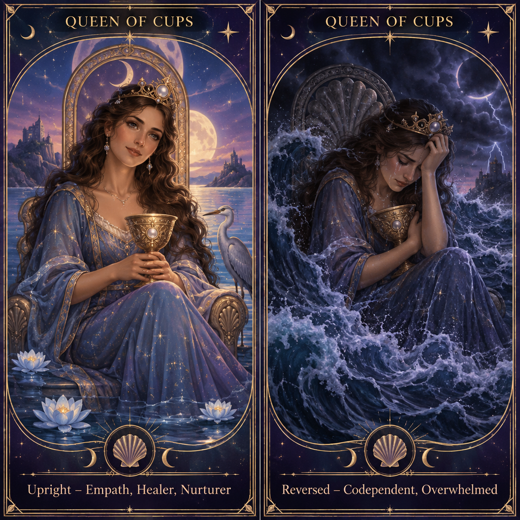 Queen of Cups Upright vs Reversed Comparison