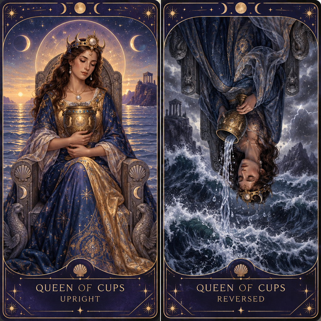 Upright vs Reversed Queen of Cups Feelings