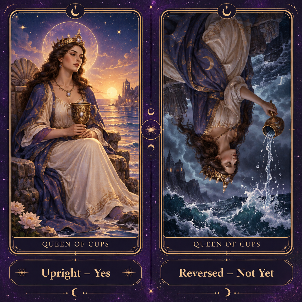 Upright vs Reversed Queen of Cups Love Advice