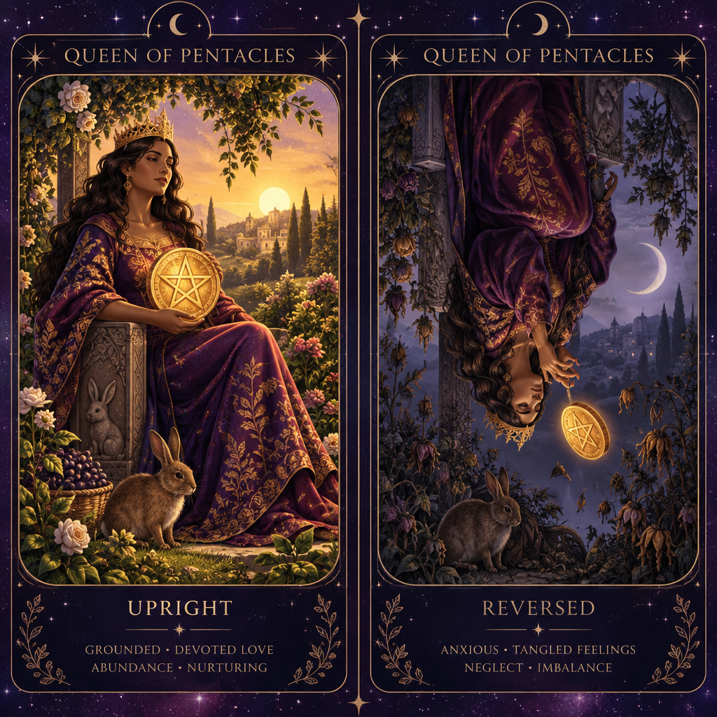 Queen of Pentacles Upright vs Reversed Feelings