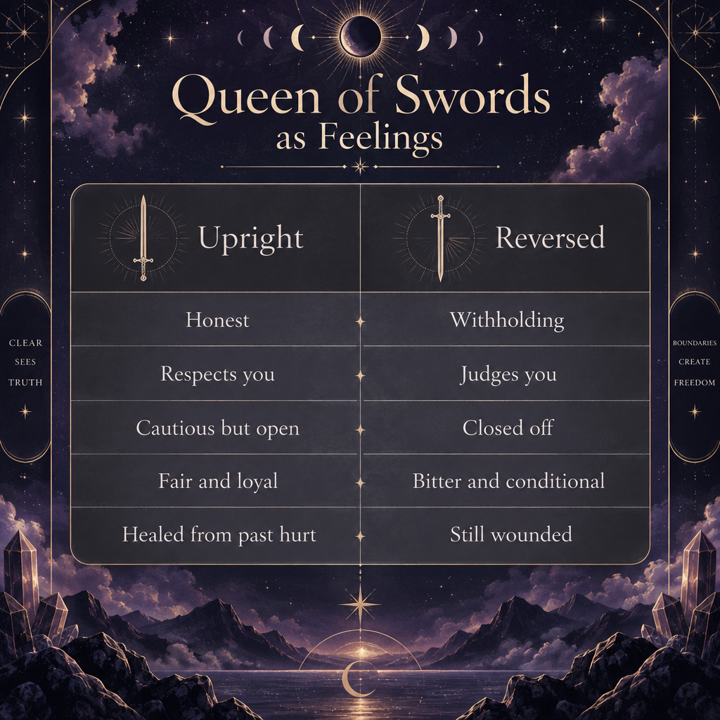 Upright vs Reversed Queen of Swords Feelings Keywords