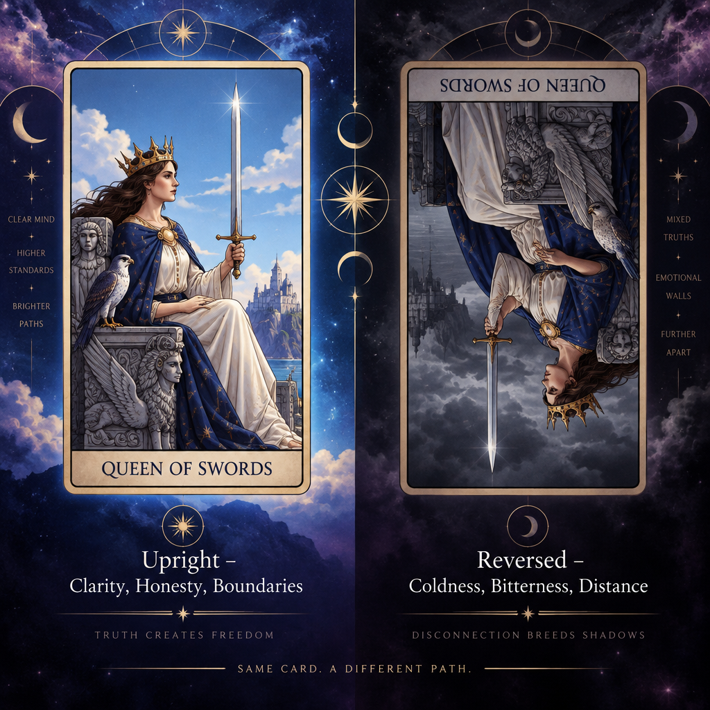 Upright vs Reversed Queen of Swords in Love