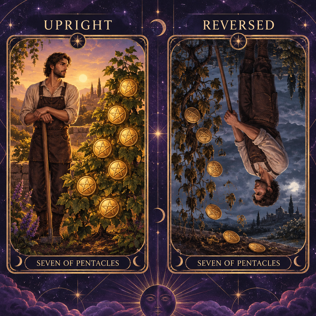 Upright vs Reversed Seven of Pentacles Feelings