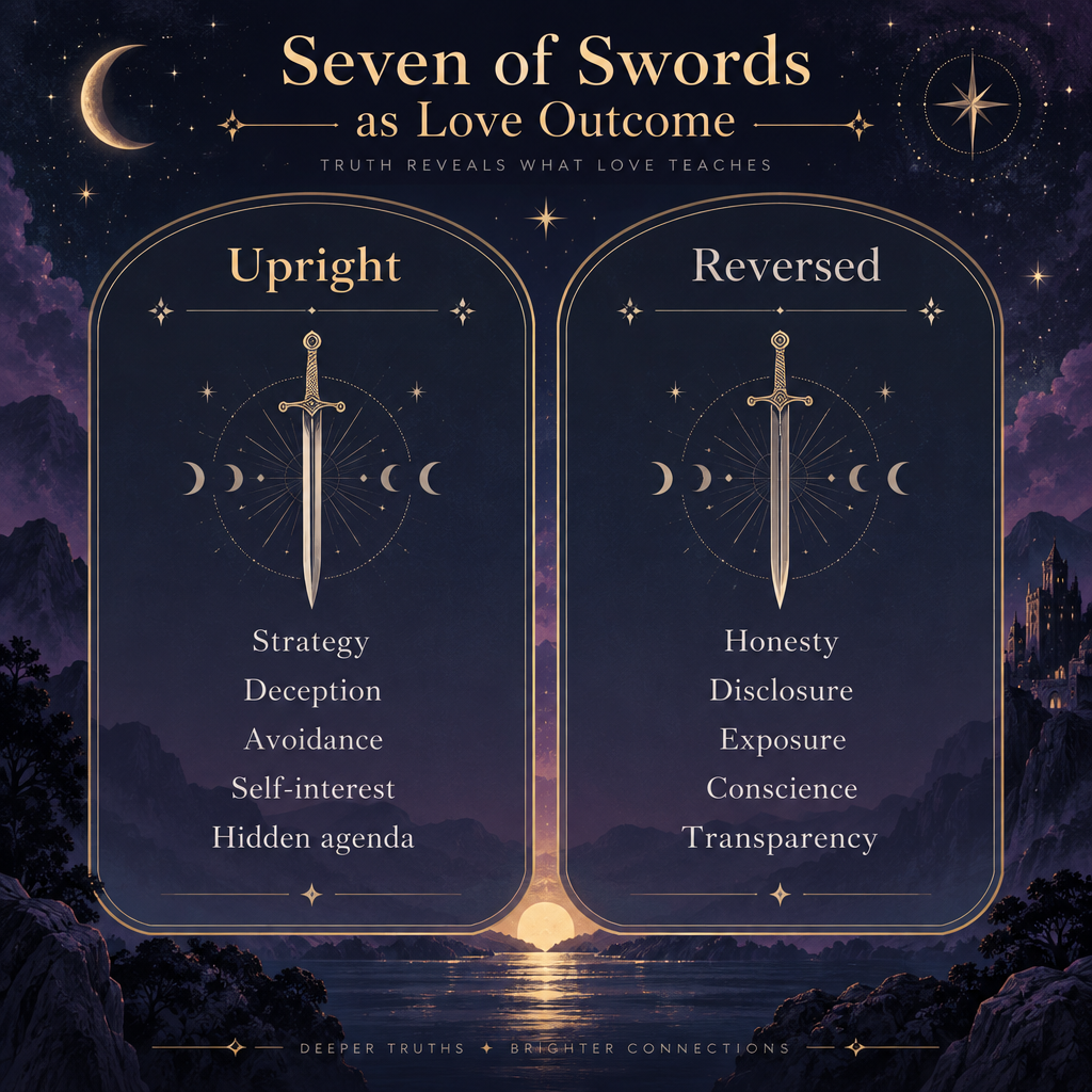 Upright vs Reversed Seven of Swords in Love