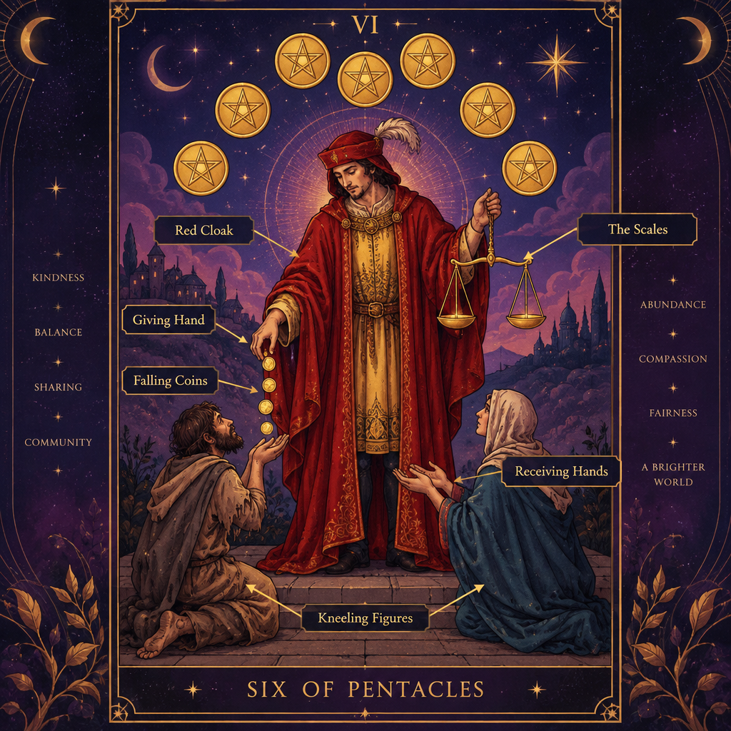 Six of Pentacles Rider-Waite Symbolism Breakdown