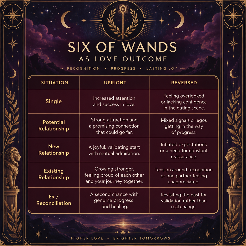 Six of Wands Love Outcomes Table