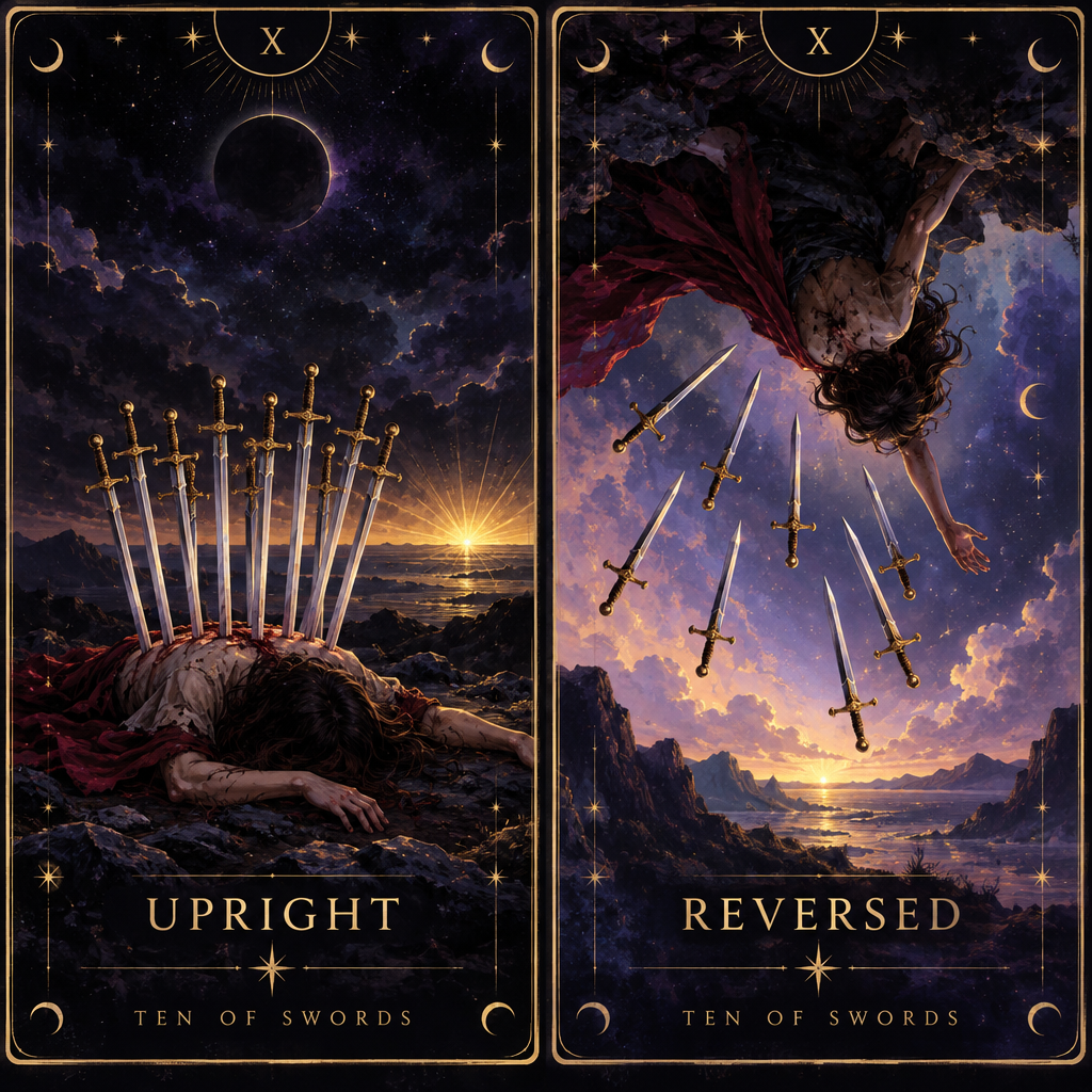 Ten of Swords Upright vs Reversed Feelings