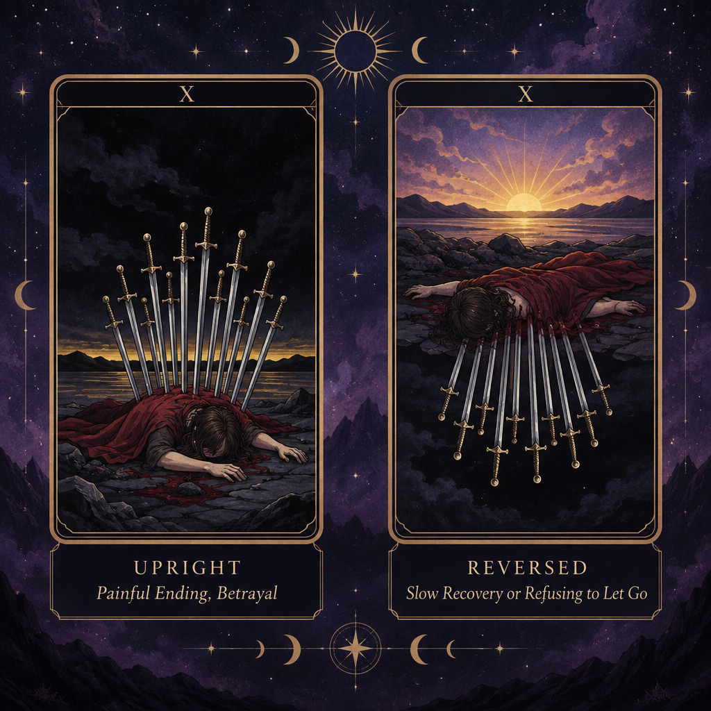 Upright vs Reversed Ten of Swords in Love
