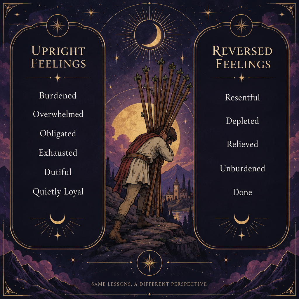 Upright vs Reversed Ten of Wands Feelings Chart